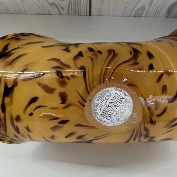 Vintage Murano White Crystal Leopard Art Glass Made In Italy Amber w/Stickers - Picture 5 of 10